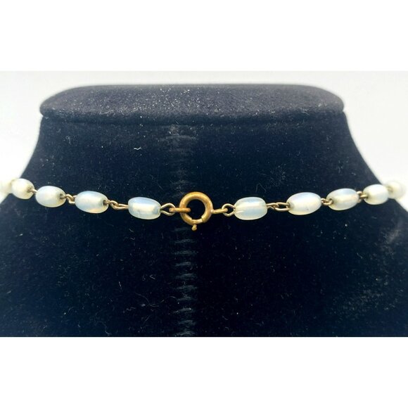 Vintage Art Deco Nouveau Opaline Opalite Graduated Glass Bead Necklace 19" - Picture 4 of 6
